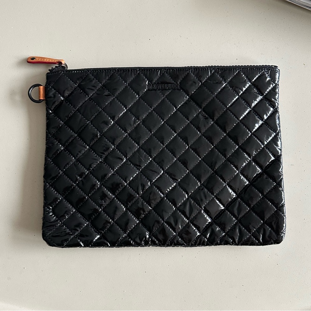 black lacquer MZ Wallace large quilted pouch